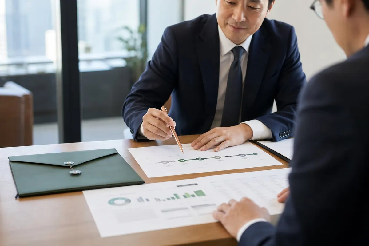 M&Aの条件整理と秘密保持資料を確認する相談風景