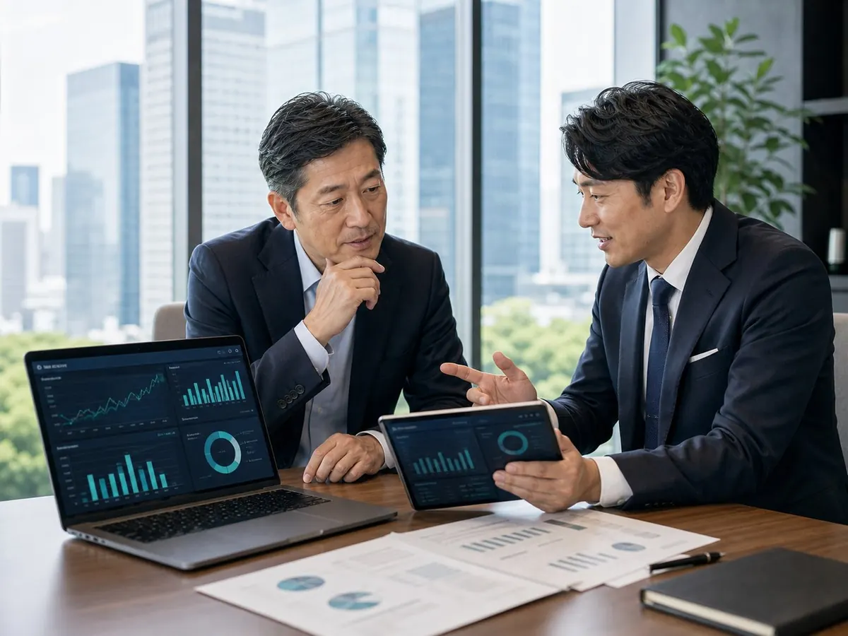IT BtoBサービスのM&Aについて相談する経営者とアドバイザー