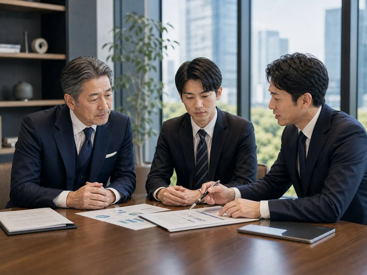オーナー企業の事業承継について相談する経営者とアドバイザー